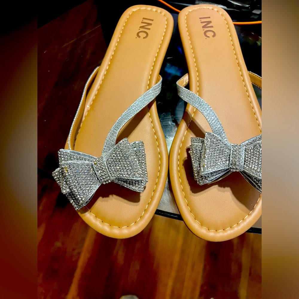 INC Silver Bling Bow Sandals